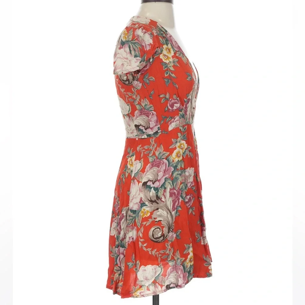 Rollas Dancer - Coral Red Dress - Wrap Floral Print Dress - Lulus NEW XS - Picture 4 of 7